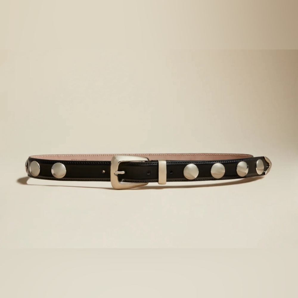 Khaite The Benny Belt in Black Leather with Silver Studs